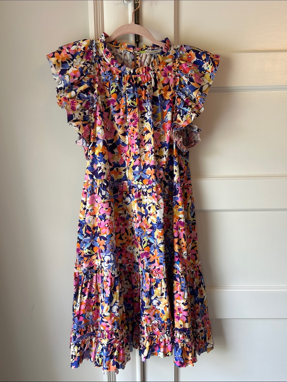 Tyler Boe Floral Ruffle Sleeve Dress in Pink, Blue & Yellow